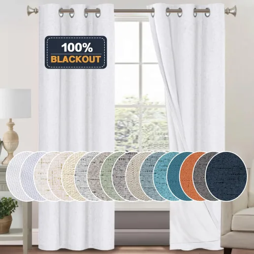 Vista 93 de Cortinas con textura de lino 100% opacas de 64 pulgadas de largo, juego de 2 paneles de cortinas de lino opacas con forro aislante térmico que Arena