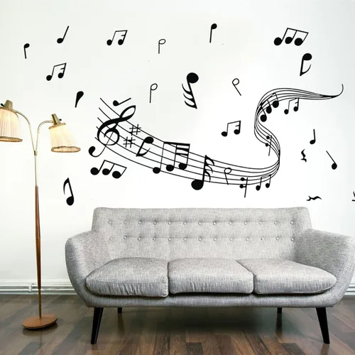 Vista 5 de Calcomanías de pared de notas musicales, notas musicales creativas, calcomanías de pared de vinilo extraíbles para aula, estudio de música, sala
