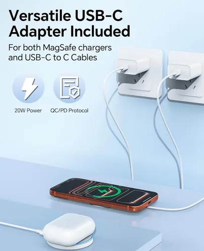 Vista 3 de Paquete de 2 cargadores inalámbricos magnéticos MagSafe para iPhone 17 y 16, almohadilla de carga rápida con 2 bloques de carga USB C de Apple