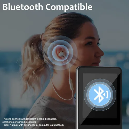 Vista 2 de Reproductor MP3 de 64 GB con Bluetooth, reproductores de música MP3 de alta fidelidad portátiles sin pérdidas con altavoz, reproductor multimedia