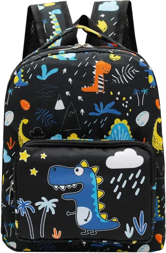Vista 2 de Mochila de dibujos animados para niños pequeños de 3 a 4 años Dinosaurio Negro