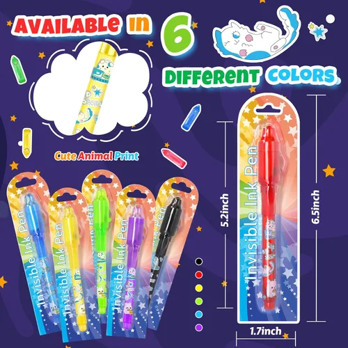 Vista 3 de GIFTINBOX Bolígrafo de tinta invisible con luz UV para niños, 12 bolígrafos espía para fiestas para niños de 8 a 12 años, marcador mágico