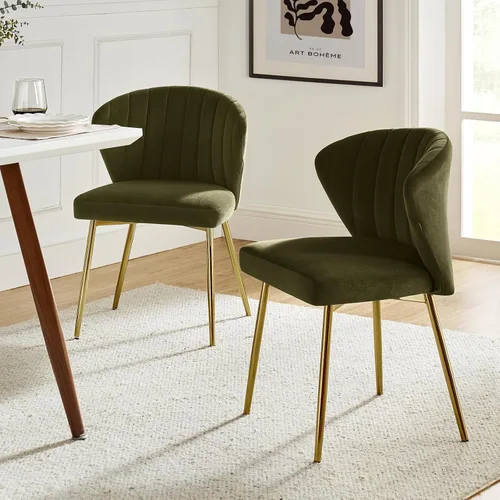 Vista 10 de TINA'S HOME Juego de 2 sillas decorativas, sillas laterales de terciopelo glamoroso con patas doradas, sillas de comedor tapizadas de mediados