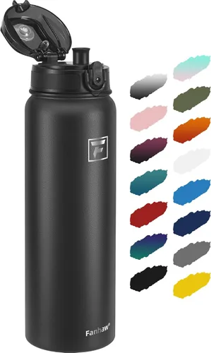 Vista 18 de Fanhaw Botella de agua térmica para llevar, apta lavavajillas, de 20 onzas, acero inoxidable, doble pared, reutilizable, a prueba de fugas y sudor