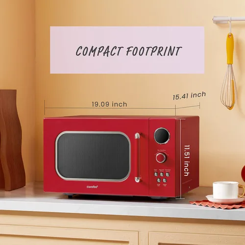 Vista 3 de COMFEE' CM-M093ARD - Horno microondas retro con 9 programas preestablecidos, cocción rápida de varias etapas, función de reinicio del plato