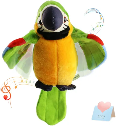 Vista 9 de Houwsbaby Loro Parlante de Peluche Rojo de 9'' Compañero que Repite Lo Que Dices con Grabación, Animal de Peluche Guacamayo Electrónico Interactivo