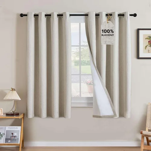 Vista 84 de H.VERSAILTEX Cortinas 100% opacas con aislamiento térmico, texturizadas, de lino, con bloqueo completo de calor y luz, para sala de estar y Negro