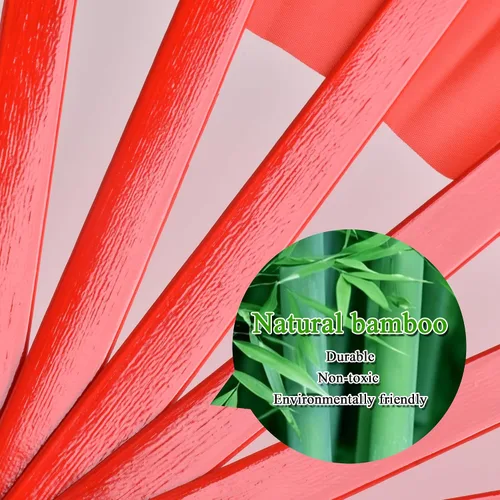Vista 5 de Abanicos de mano plegables de bambú grandes, color rojo, ventilador KunFu para eventos, bailes, espectáculos, festivales, regalo (todo rojo)