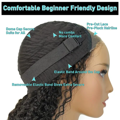 Vista 6 de MENTOR Pelucas de cabello humano sin pegamento, peluca sin pegamento para principiantes, precortadas con encaje frontal, pelucas de onda profunda