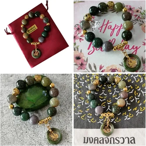 Vista 5 de Heavens Tvcz - Pulsera de jade de buena fortuna para mujeres tailandesas, buena suerte, 0.559in, energía curativa, pulsera con colgante de jade