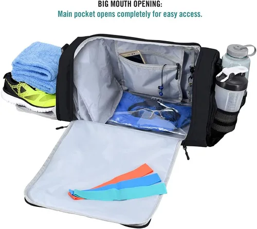 Vista 5 de Ultimate Gym Bag 2.0 La bolsa de lona duradera diseñada por Crowdsource con 10 compartimentos óptimos, incluida la bolsa resistente al agua, Negro
