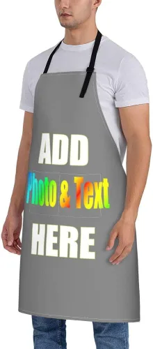 Vista 2 de Delantal personalizado con bolsillos para mujeres y hombres, diseño personalizado de tu imagen texto logotipo para cocina delantales de cocina