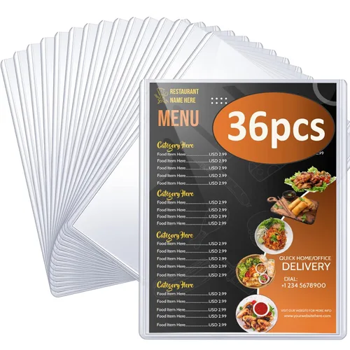 Vista 8 de Fundas de menú de 8.5 x 11, paquete de 18, 2 fundas para menú de restaurante, todas las fundas de menú de vinilo transparente, soporte para menú