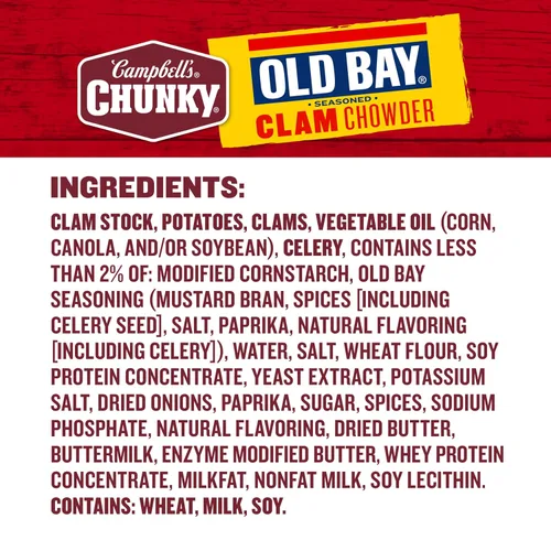 Vista 3 de Campbell's Chunky Sopa, sopa de almejas sazonadas OLD BAY, lata de 18.8 onzas (caja de 12)