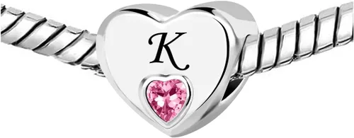 Vista 3 de KunBead Dijes de cuentas con letras iniciales de la A a la Z con forma de corazón rosa, compatibles con pulseras Pandora para mujer