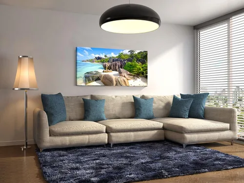 Vista 7 de YYYYHPP YP0762 - Cuadro de pared de playa, arte de pared, piedra de cocoteros en arenas, playa, paisaje marino, pintura de paisaje, imagen