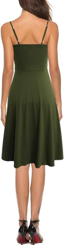 Vista 2 de Women's Casual Summer Beach Flattering Flowy A-Line Spaghetti Straps Solid Cotton Button Down Midi Sundress