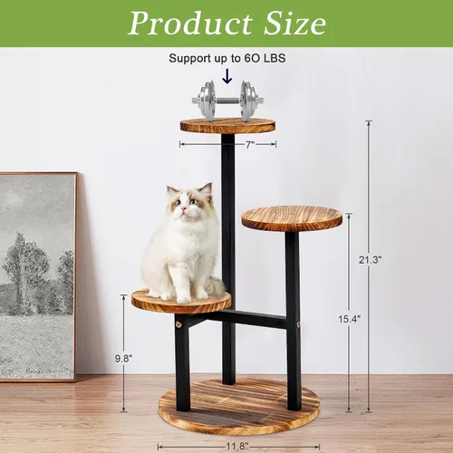 Vista 4 de VECELO Soporte para Plantas de 3 Niveles Interior y Exterior, Estante Alto de Metal y Madera para Flores y Múltiples Plantas, Pequeño Estante