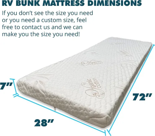 Vista 3 de Foamma Colchón de espuma viscoelástica de 7 x 28 x 72 pulgadas para caravana con funda de algodón orgánico resistente al agua, base de espuma firme