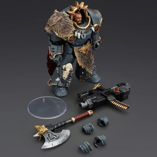 Vista 8 de JOYTOY 1/18 Warhammer 40,000 Figura de acción Space Wolves Hvarl Colección Red-Blade Modelo Regalo de cumpleaños Jt00140