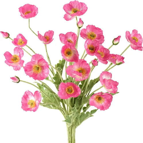 Vista 21 de FiveSeasonStuff Ramo de flores artificiales de amapolas de seda para recuerdo, hogar, boda, 22 pulgadas, 6 tallos (azul hielo antártico)