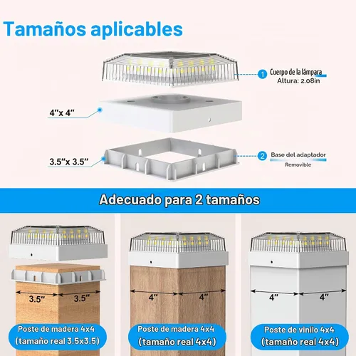 Vista 2 de Luces solares para postes de madera y vinilo de 4 x 4, paquete de 16 Blanco