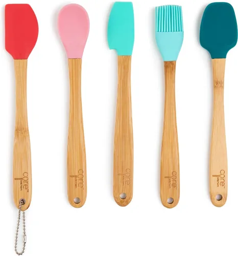 Vista 7 de Core Kitchen 8.25" 5pc Silicona Mini Utensilio Set Con Mangos De Bambú - Creta Multicolor Crete