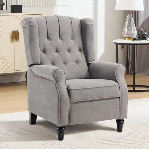 Vista 12 de Silla Reclinable Push Back, Silla de Acento de Tela Reclinable Push Back con Decoración de Remaches, Respaldo Abotonado Capitoné, Sillón Wingback