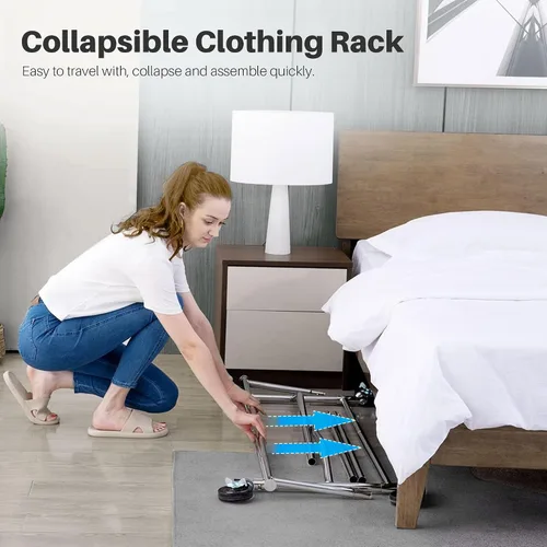Vista 4 de HOKEEPER Perchero para ropa, percheros enrollables para colgar ropa, perchero portátil con ruedas bloqueables, perchero de ropa resistente de uso