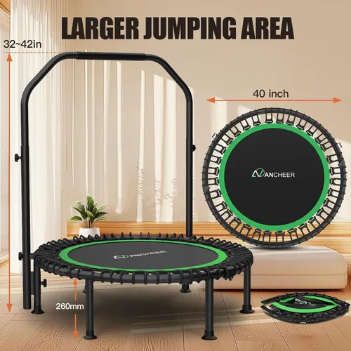 Vista 8 de ANCHEER Fitness Trampoline,40"/48" Bungee Rebounder with Adjustable Handle 450-550 LBS Capacity/Waterproof & UV-Resistant Materials Indoor &