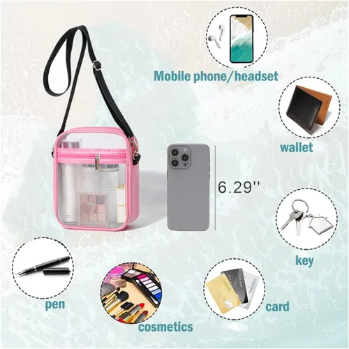 Vista 3 de Bolso cruzado transparente, aprobado por el estadio, bolso mensajero transparente para hombres y mujeres