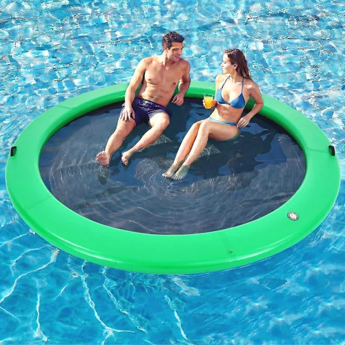 Vista 22 de Muelle flotante inflable redondo de 6 a 12 pies, anillo de flotador Sunchill, hamaca de agua para broncear flotadores de piscina con tela tejida