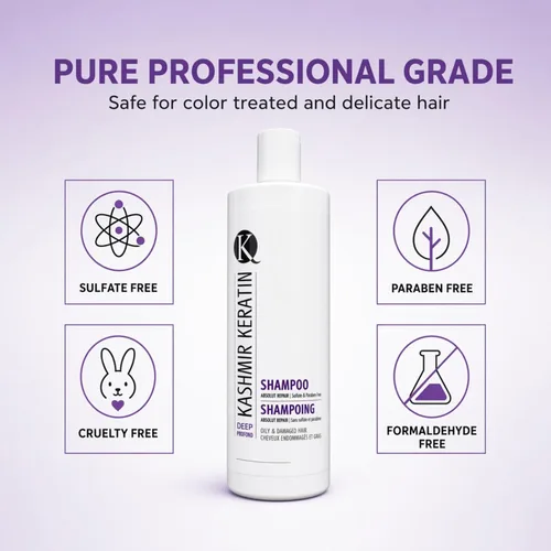 Vista 6 de Kashmir Keratin Champú profundo para cabello graso y dañado sin sulfatos ni parabenos NUEVA PRESENTACIÓN (8 fl oz)