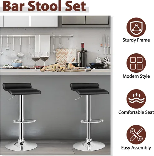 Vista 9 de Casart Juego de 2 taburetes de bar, taburetes de bar giratorios ajustables de piel sintética con reposapiés, base cromada, sillas de bar modernas
