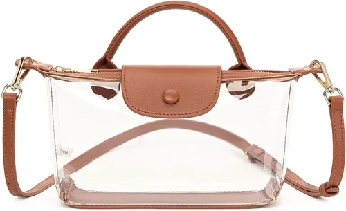 Vista 8 de FALAN MULE Clear Crossbody Bag Stadium Approved Leather Purse Bag for Concerts Sports Festivals