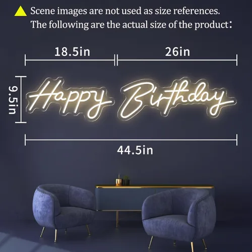 Vista 6 de Letreros de neón súper grandes de feliz cumpleaños para telón de fondo, luz de neón grande de 44.5 pulgadas con atenuador remoto, letreros LED