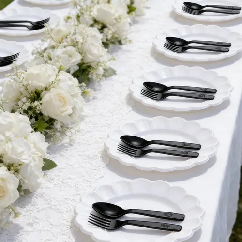 Vista 5 de 200 Count Black Plastic Spoons, Heavy Weight Disposable Spoons Cutlery Plastic Utensils, Black Plastic Silverware Bulk