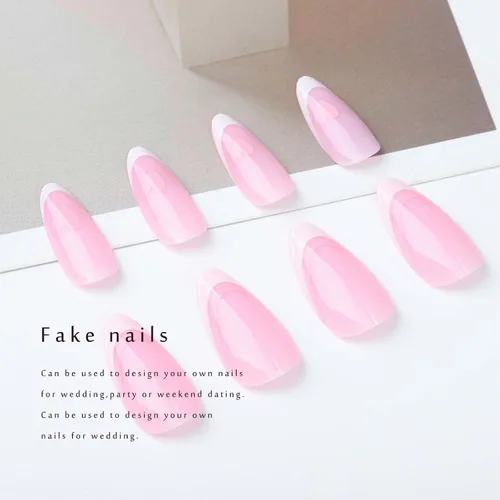 Vista 5 de Florry Uñas postizas cortas a presión para el día de San Valentín, uñas postizas cortas con corazón rosa para mujer, uñas postizas de almendra