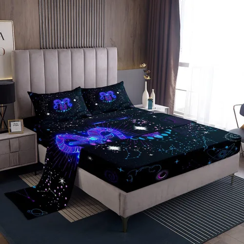 Vista 11 de Erosebridal Aries - Juego de sábanas tamaño individual de nebulosa hippie y astrología del zodiaco psicodélico, juego de sábanas psicodélico