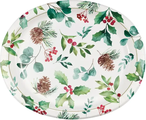 Vista 2 de Suministros para fiestas de Navidad El paquete de vajilla incluye platos llanos ovalados, platos de postre y servilletas para 8 personas Diseño