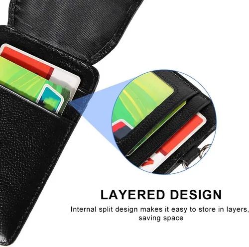 Vista 4 de plplaaoo Soporte para tarjetas, bloqueo RFID, identificación de piel de vaca, collar vertical con cordón, ranura transparente de alta definición