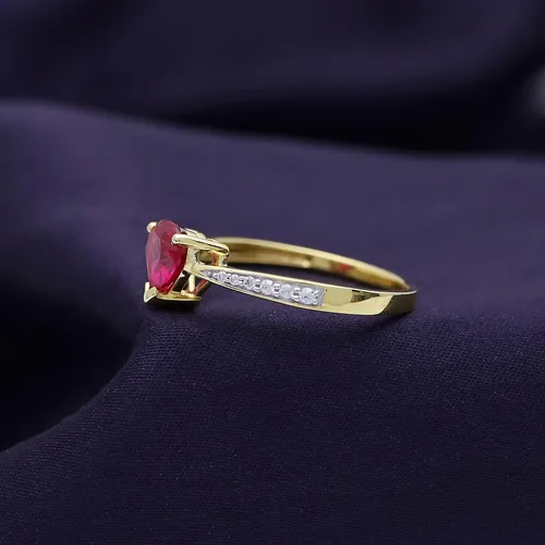Vista 4 de AFFY Anillo de compromiso con corazón solitario de oro amarillo de 14 quilates sobre plata de ley