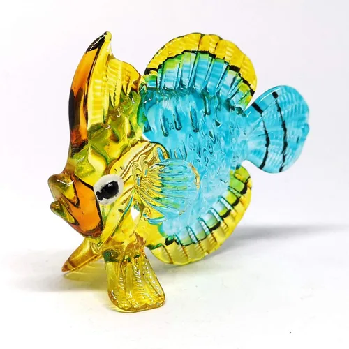 Vista 6 de Estatua de cristal de pescado azul coleccionable costera en miniatura soplada a mano