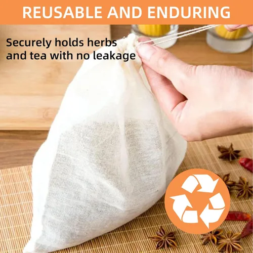 Vista 6 de TamBee Bolsa de té de malla con cordón de 3 x 4 pulgadas, bolsa de filtro de té reutilizable