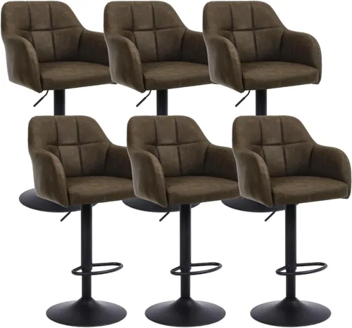 Vista 8 de Moderno juego de 2 taburetes de bar giratorios de piel sintética con apoyabrazos, silla de bar ajustable tapizada con base de metal reposapiés