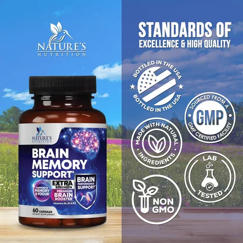 Vista 4 de Píldoras de suplemento de memoria cerebral, nootrópicos de fuerza 3X para concentración, claridad y apoyo de enfoque, salud cerebral, vitaminas
