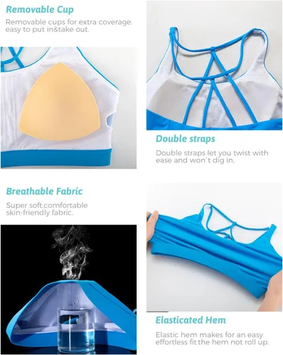 Vista 95 de Brasieres deportivos para mujer, con relleno, tipo camiseta sin mangas, sexis, con espalda cruzada, de alto impacto, largos, ideales para practicar