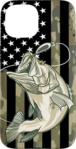 Vista 6 de Funda de camuflaje para iPhone 16, diseño de bandera estadounidense, pescador, pescador, camuflaje