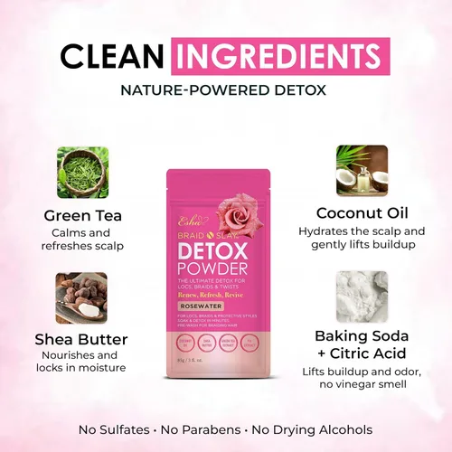 Vista 3 de Esha Kit de desintoxicación – Toallitas para cabello y cuero cabelludo + polvo de desintoxicación de pomelo – Limpieza del cuero cabelludo y cuidado