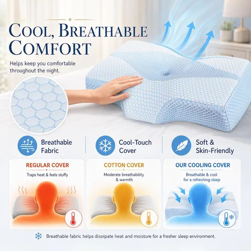 Vista 6 de Almohada de espuma viscoelástica para dormir, almohada cervical para aliviar el dolor de cuello, almohada ortopédica de apoyo para el cuello